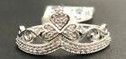 Women 10k White Real Gold Round Diamond Crown Princess Right Hand Fashion Ring