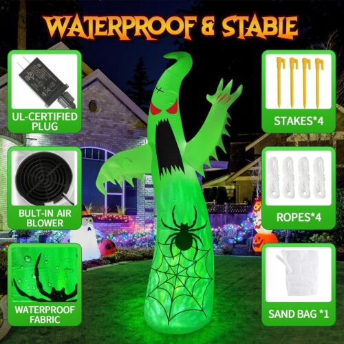 12 Ft Halloween Inflatable Ghost Spider with Built-In Color-Changing LED Lights - Picture 3 of 5