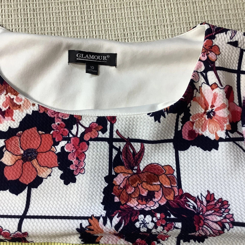 Glamour Vestido Pullover Cuello Redondo Floral Manga Campana Elastizado Mangas 3/4, Talla 10 Foto 3 de 4