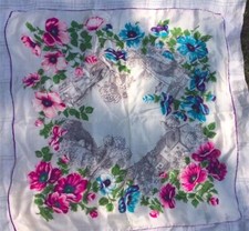 Vtg WWII Pink Blue Green White Silk Brocade Piano Scarf Shawl Japan GORGEOUS 