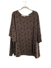 Christie & Jill Womens 5X Brown & Black Floral Tunic Top 3/4 Sleeves Boxy Flowy
