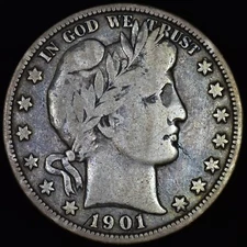 1901-O BARBER HALF DOLLAR ✪ FINE F ✪ 50C SILVER COIN SCARCE DATE Q ◢TRUSTED◣