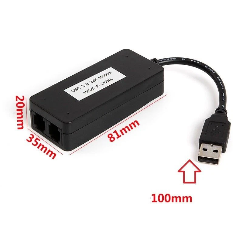 Dual RJ11 Ports USB 56K External Dial Up Voice Fax Data Modem For Windows 7 8 - Image 2 of 4