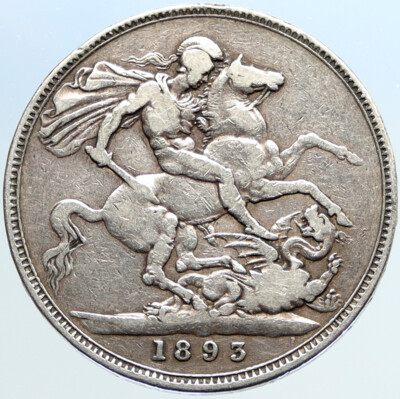 1893 GREAT BRITAIN UK Queen Victoria SAINT GEORGE Horse Silver