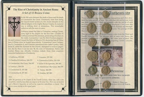 12 Bronze Coins Galienus Constantine & More - Rise of Christianity in Rome ALBUM