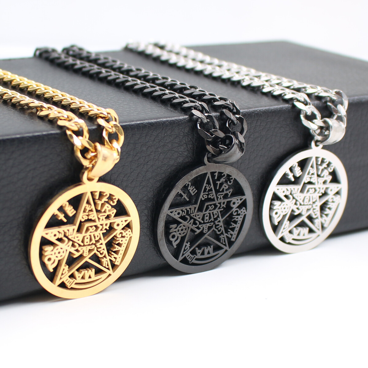 Satanic Kings Chain 3pcs Stainless Steel Religious satanic worship star Pendant Necklace ...