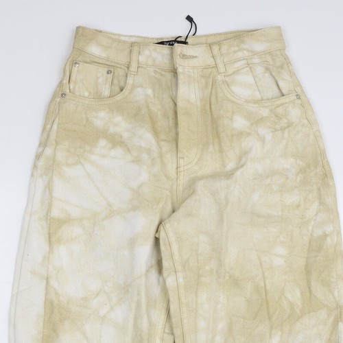Pantalones de mezclilla para mujer Bershka beige 100 % algodón novio talla 6 L26 con cremallera regular - corbata - Imagen 3 de 12