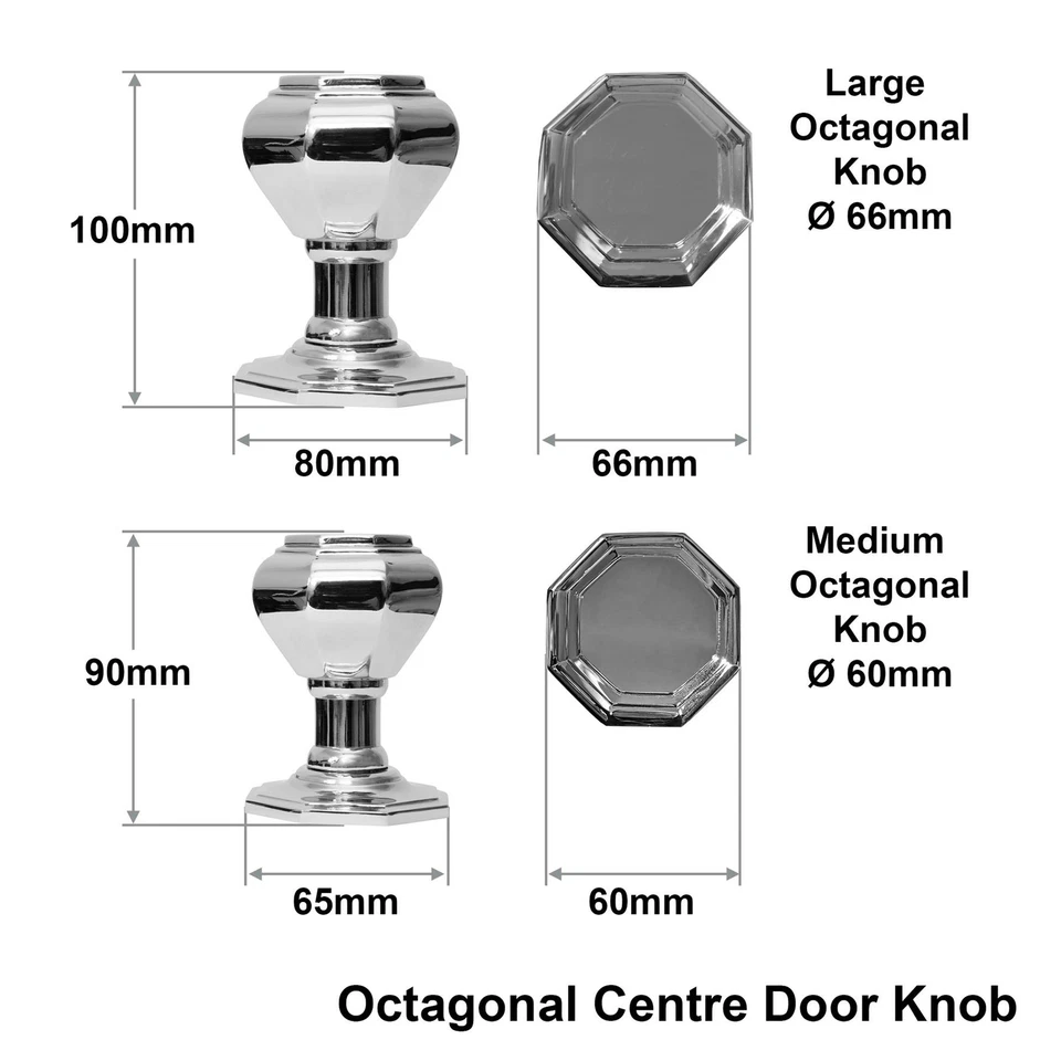 Octagonal Centre Pull Door Knob Solid Brass Heavy Duty 60 or 66mm 2.36/2.6" Dia. - Image 2 of 4