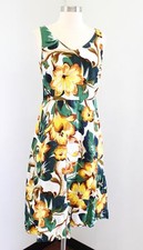 Ann Taylor Tropical Floral Palm Print Linen Sleeveless Dress Size 4 Casual