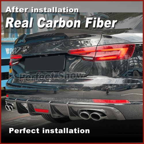 For Audi A4 Sline S4 2017-19 Rear Bumper Diffuser Lip Quad Exhaust Carbon Fiber - Picture 5 of 11