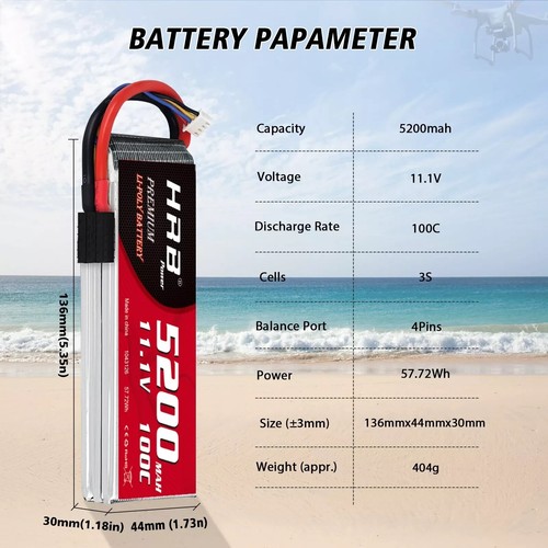 2x HRB 3S 5200mAh 11.1V LiPo Battery TRX for RC Car Helicopter Airplane FPV UAV - Bild 2 von 3