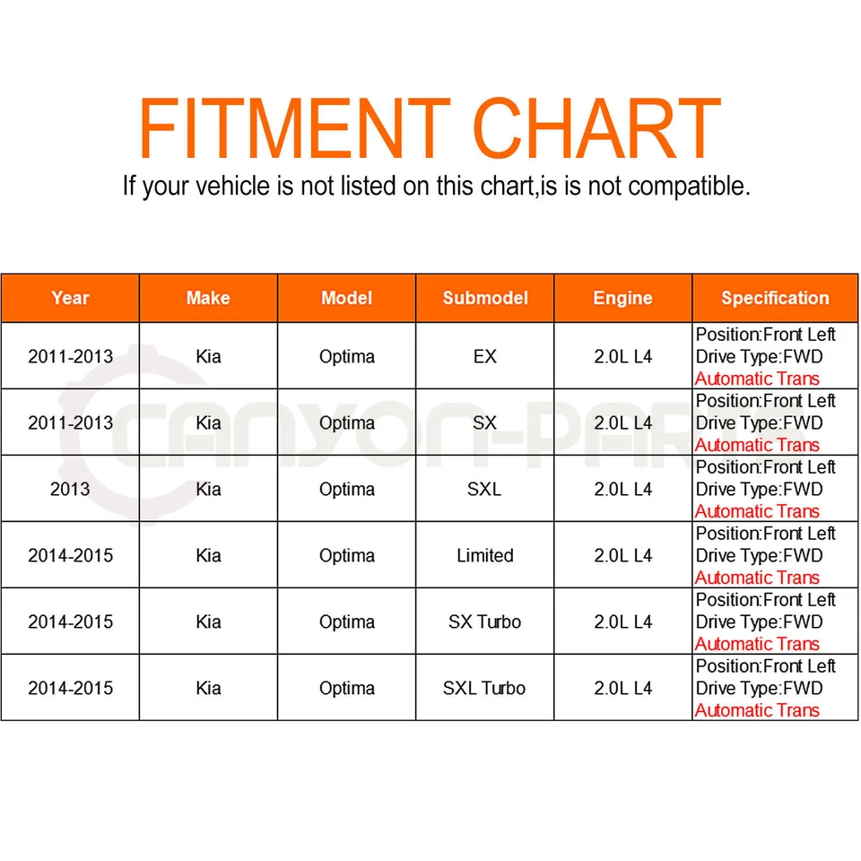 Conjunto de eixo dianteiro esquerdo CV para 2011-2015 Kia Optima 2.0L Turbo Auto Trans - Imagem 2 de 4