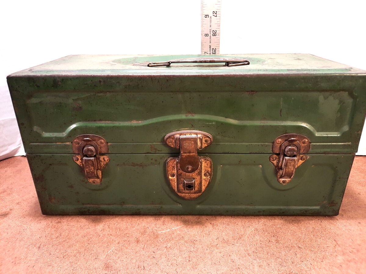 Vintage Excelsior Green Metal Utility Toolbox Portable Storage