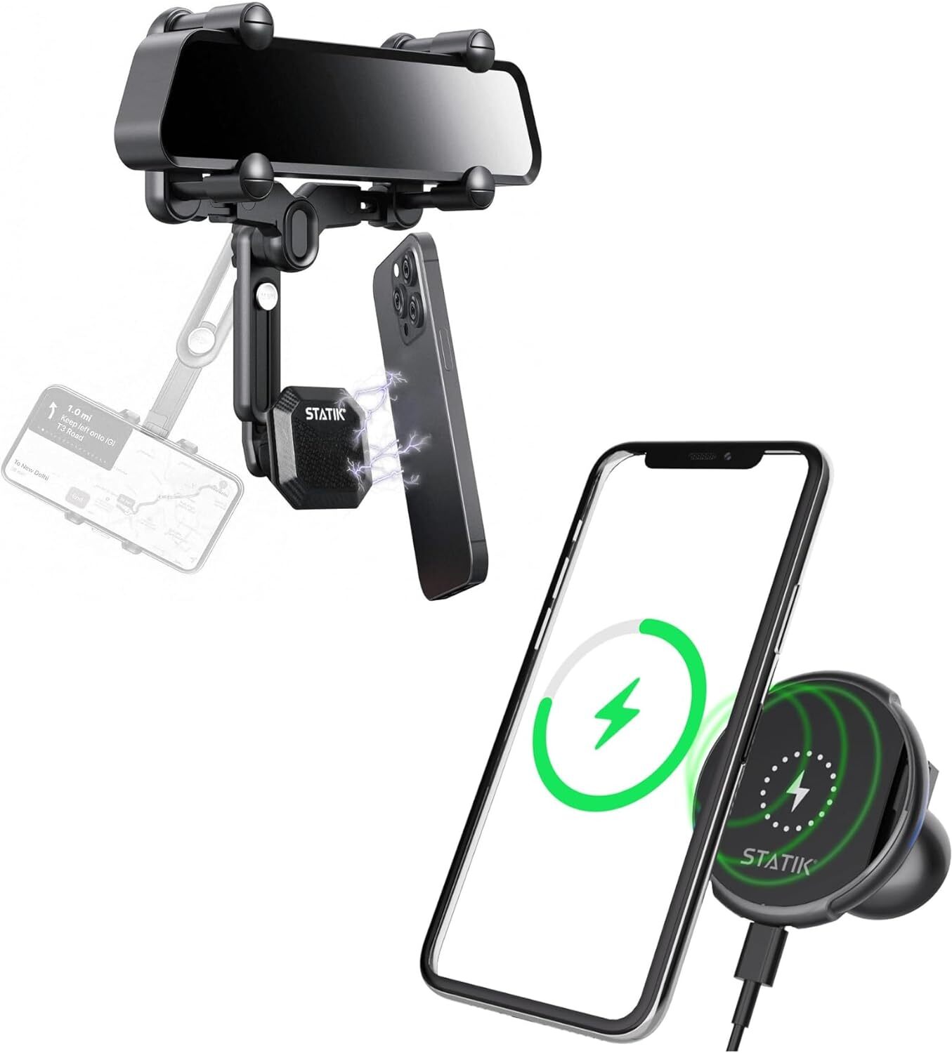 HyperMount Car Phone Mount Charger Magnetic Car Rear View Mirror Phone