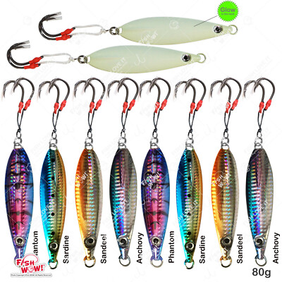 10pcs Fish WOW! 80g Fall Flat Fishing jig Vertical Speed Knife keel bait 5-color