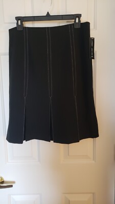 Larry Levine SPT Sz 10 Skirt Pleated Knee Length Black White Trim Lined New Tags