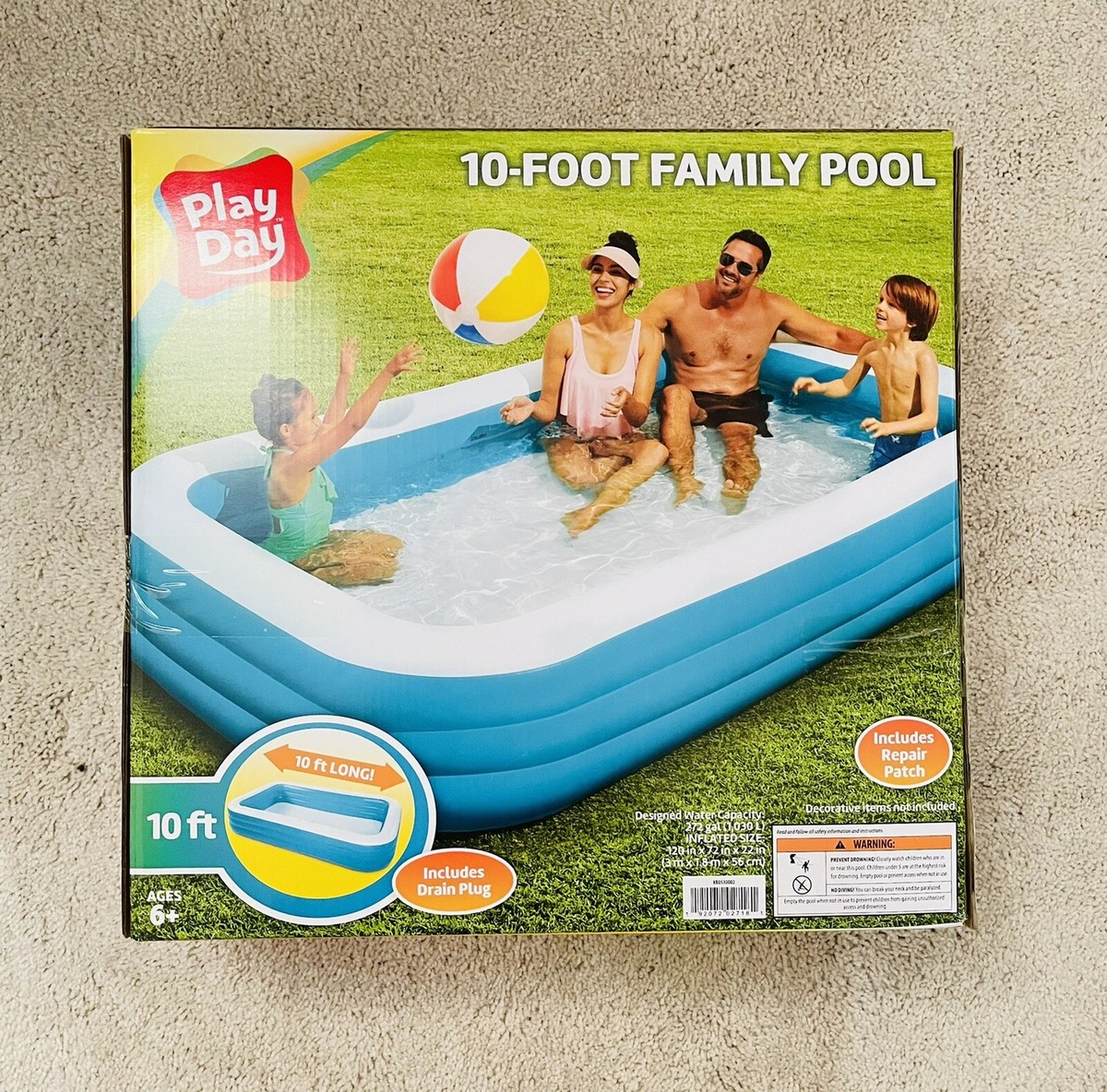 NEW Play Day Inflatable 10-Foot Rectangular Family Swimming