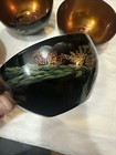 Vintage Japanese Fuzhou Koi Carp black and gold lacquered wooden bowl set of fou