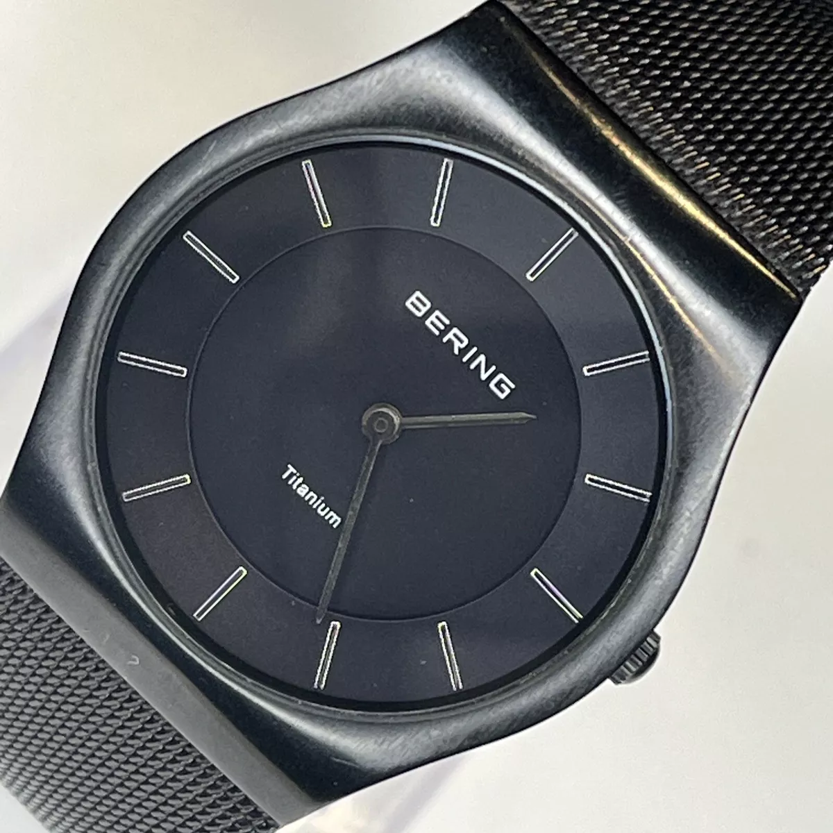 BERING All Titanium Black Case Black Strap Men s Watch 11935 222 NEW BATTERY