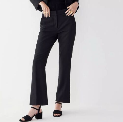 J Crew Women Willa Crop Flare Pant Sz 14 Black Italian Wool Lined BK266 Career