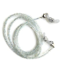 Women’s Eyeglass Fashion Chain and Badge Holder for IDs and Cards, Clear Beads