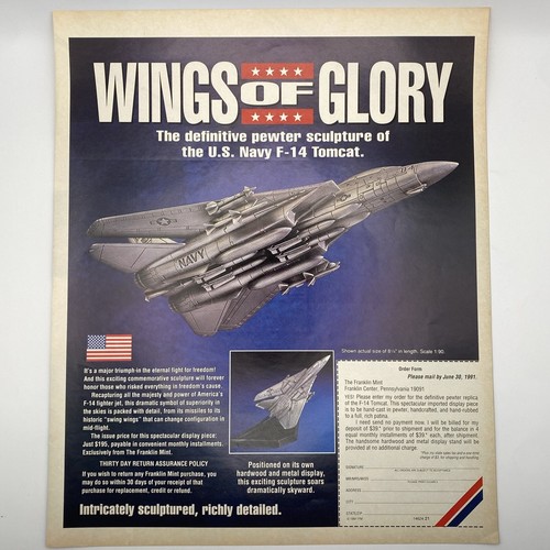 1991 Franklin Mint F-14 Tomcat PRINT AD U.S. Navy Pewter Wings Of Glory 10x12" - Picture 2 of 3