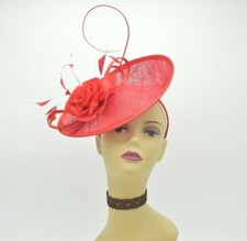 M8185 Red Kentucky Derby Church Wedding Easter Tea Party Sinamay Fascinator