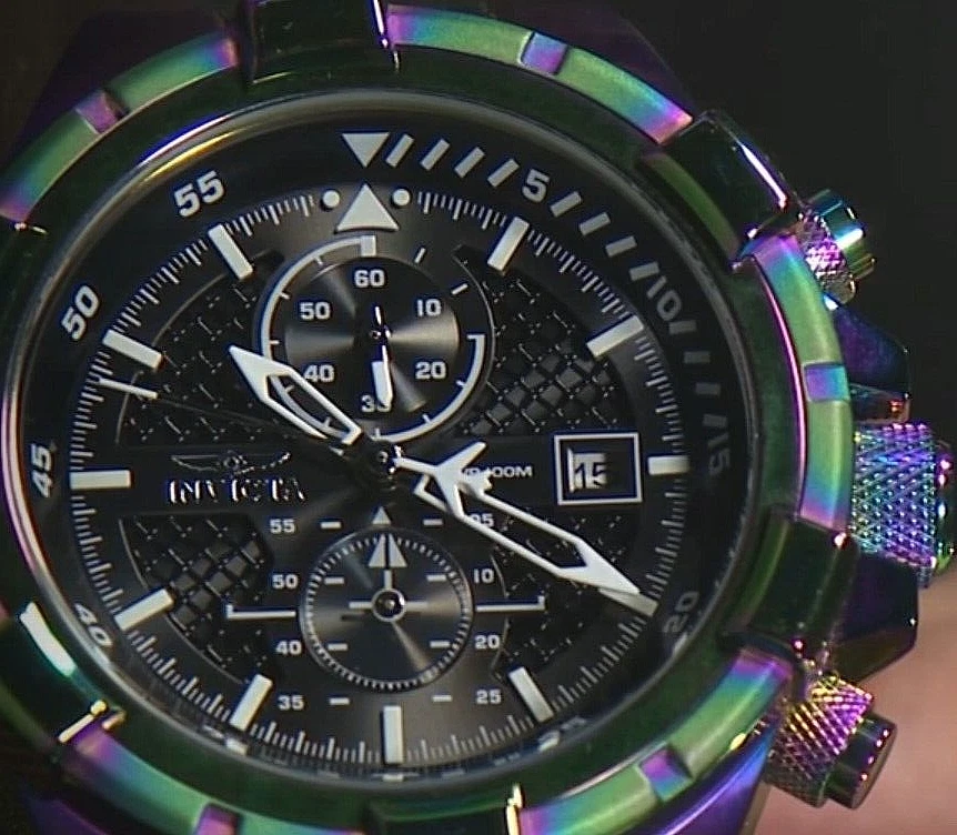 Invicta Aviator Cronografo 50mm Nero & Iridescente Dial Orologio Veloce Nave Nib - Immagine 2 di 4