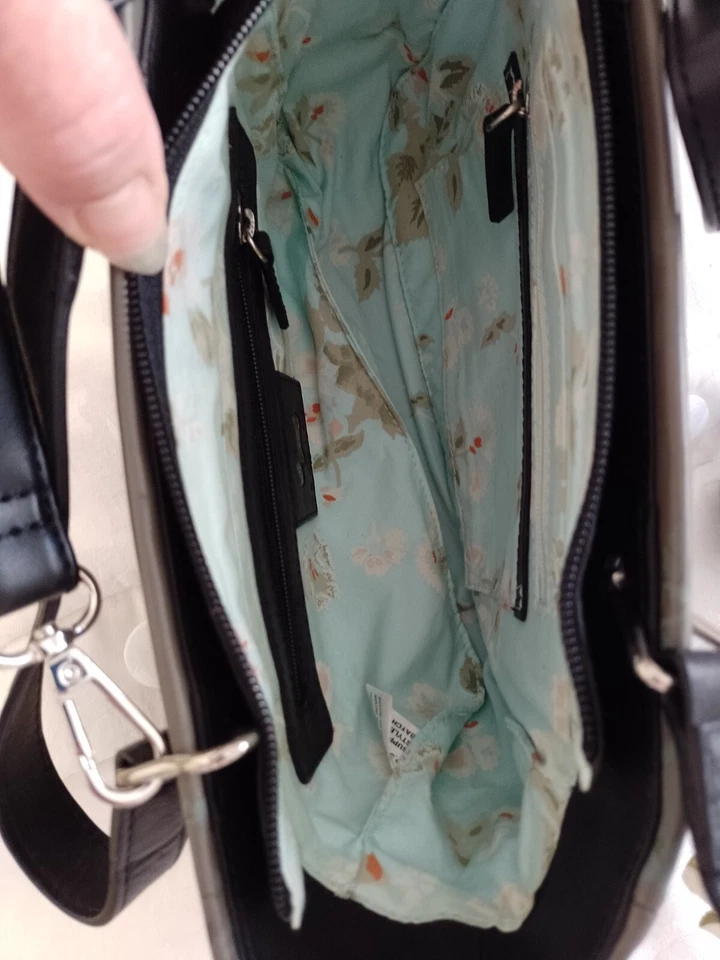 Radley black 'quilted' all leather grab bag Floral print at top edge - Image 2 of 4