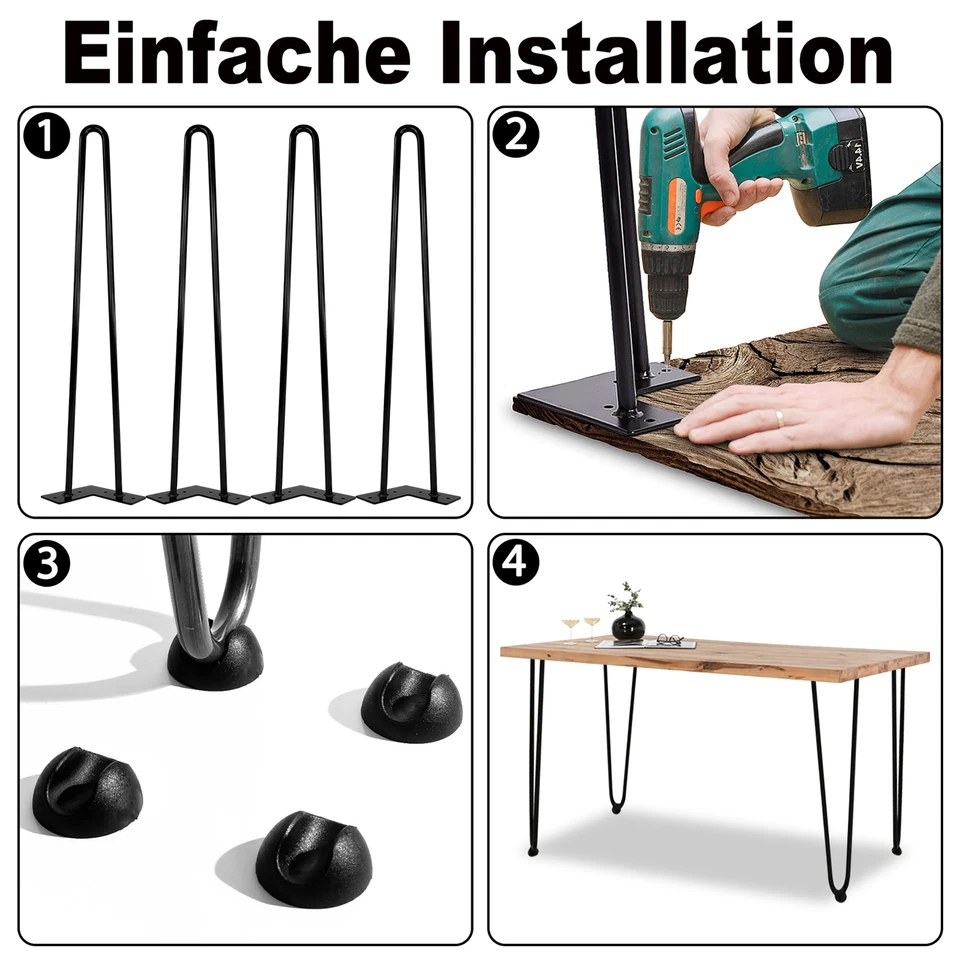 4x Hairpin Legs Set Haarnadelbeine 15-72 cm Hairpinlegs Tischbeine mit 2 Streben - Bild 4 von 4