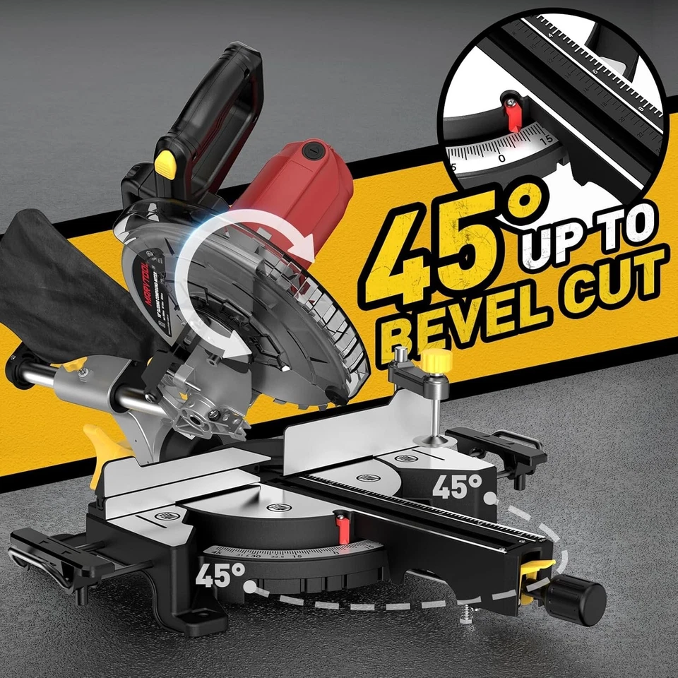 Sierra ingleteadora compuesta deslizante de 10 pulgadas 15 amperios bisel único 0-45° con mesa de extensión Foto 3 de 4