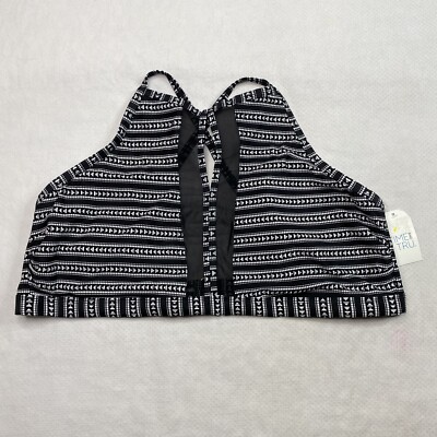 Time & Tru Womens Swim Top sz 2X Black White Striped Halter Boho Restort NEW