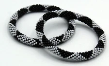 Set of 2 Handmade Beaded Bracelet Nepal Glass Bead Stackable Crochet Bracelets