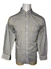 Chaps XL Yellow Blue Stripe WRINKLE FREE Mens Button-Down Shirt -17-17.5  32-33