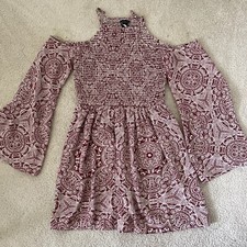 Trixxi  Open Shoulder Dress Smocked Bodice Deep Pink Medium