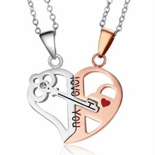 Couple Love Necklace Interlocking Heart And Key Arrow His Hers Pendant Set Gift