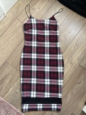 tartan spaghetti strap dress mesh panel bodycon 8-10