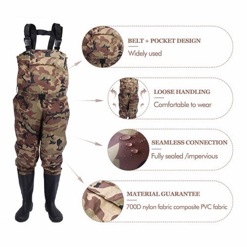 6-13 Size Bootfoot Chest Wader 2-Ply Nylon PVC Waterproof Fishing for Men Women - Picture 5 of 19