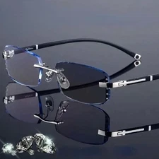 Photochromic Gunmetal Progressive Rimless Reading Glasses Anti-blue Magnifier