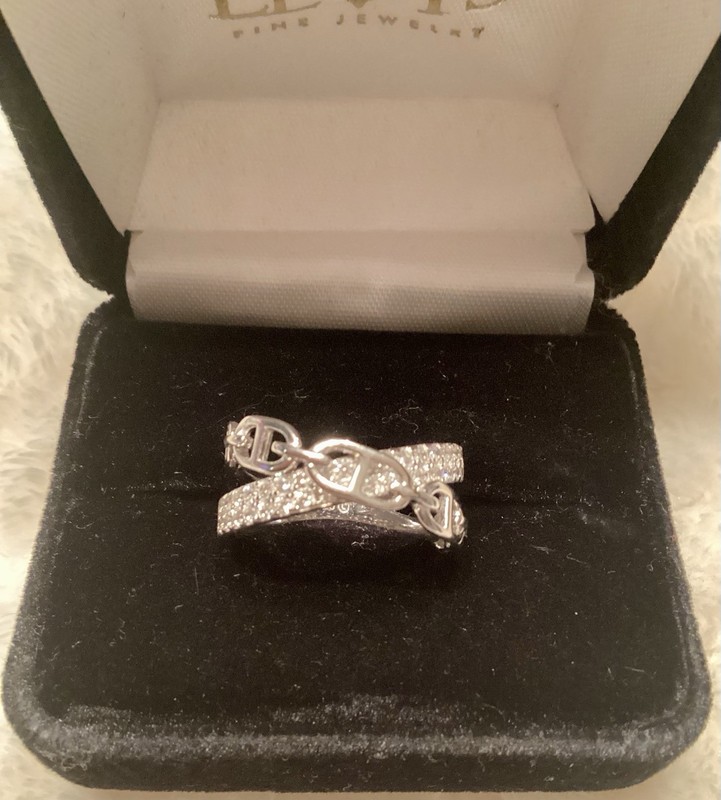 Moissanite~Criss Cross Band With G Link~Sz 8 New 925