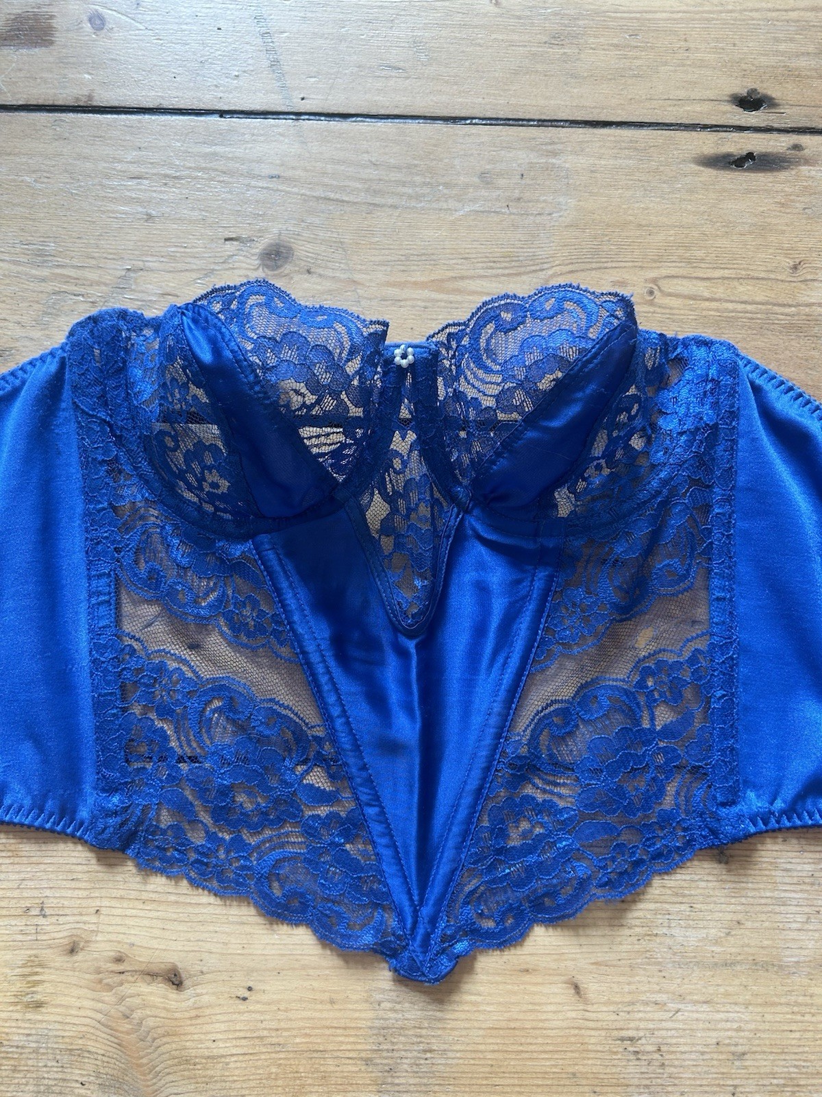 Christian Dior Intimates Lace Bustier 90s Blue Corset… - Gem