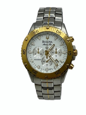 Bulova Marine Star 98B400 Chrono Quartz White Dial Stainless Steel Watch