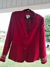 ADOLFO suits Women s Red Single-Breasted 3-Button Notch Lapel Blazer 12