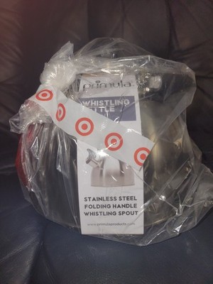 NEW Primula Stainless Steel Folding Handle 1.5qt Whistling Spout Tea Kettle