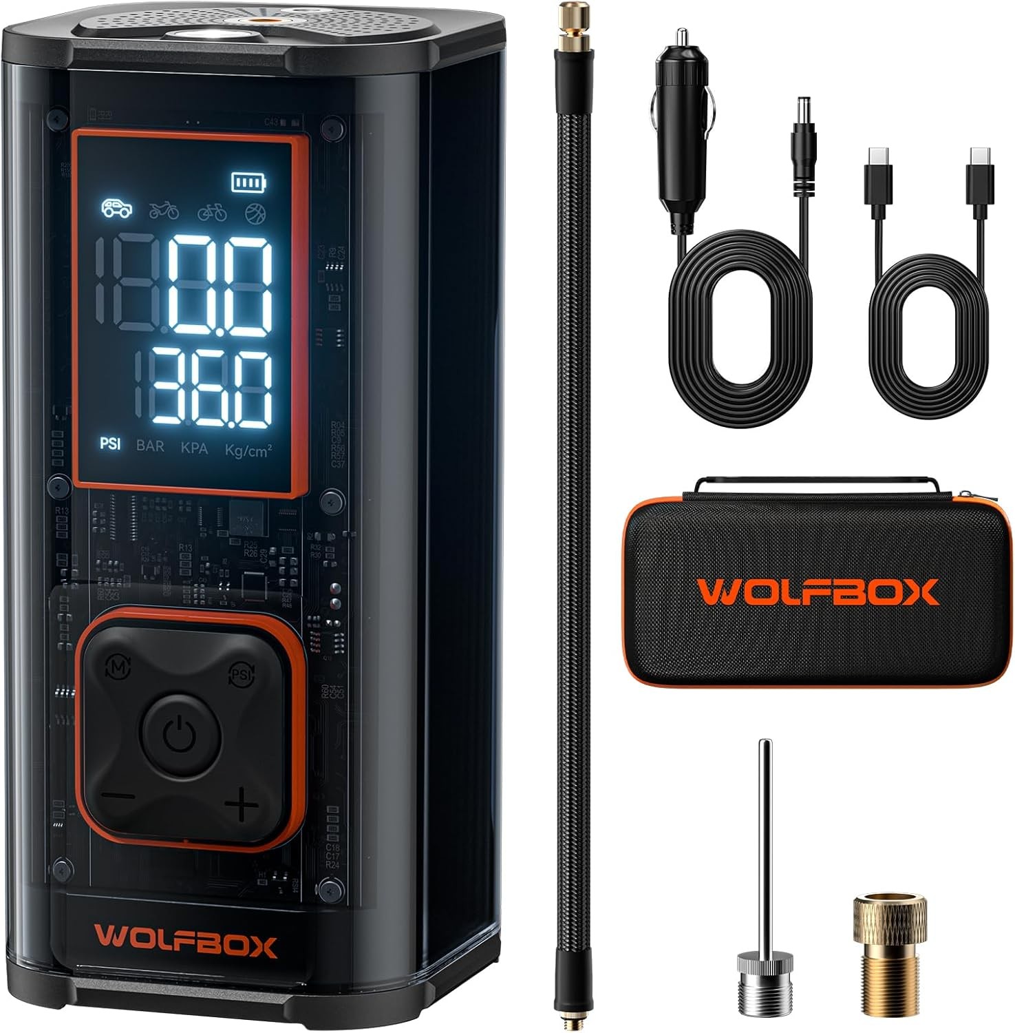 WOLFBOX 150PSI Dual Cylinder Tyre Inflator 58LPM Fast Air Pump 12000mAh Portable