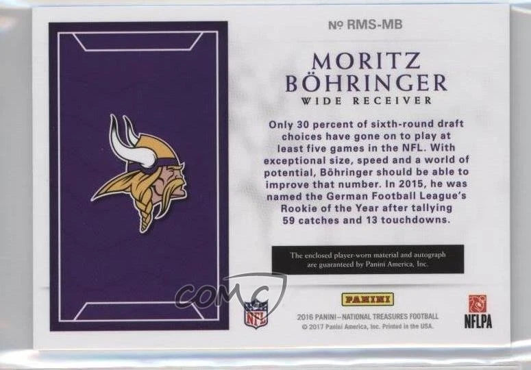 2016 Panini National Treasures /99 Moritz Bohringer #RMS-MB Auto RC - Image 2 of 2