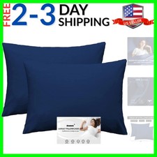 Navy Blue Standard Pillow Shams 2 Pack- 500 Thread Count Cotton 20x30 Sham Co...