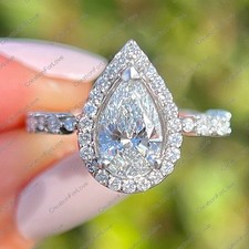2.5CT Pear Cut VVS1 Moissanite Engagement Wedding Ring In 14k White Gold Plated