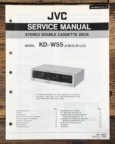 JVC KD-W55 Cassette Service Manual *Original*