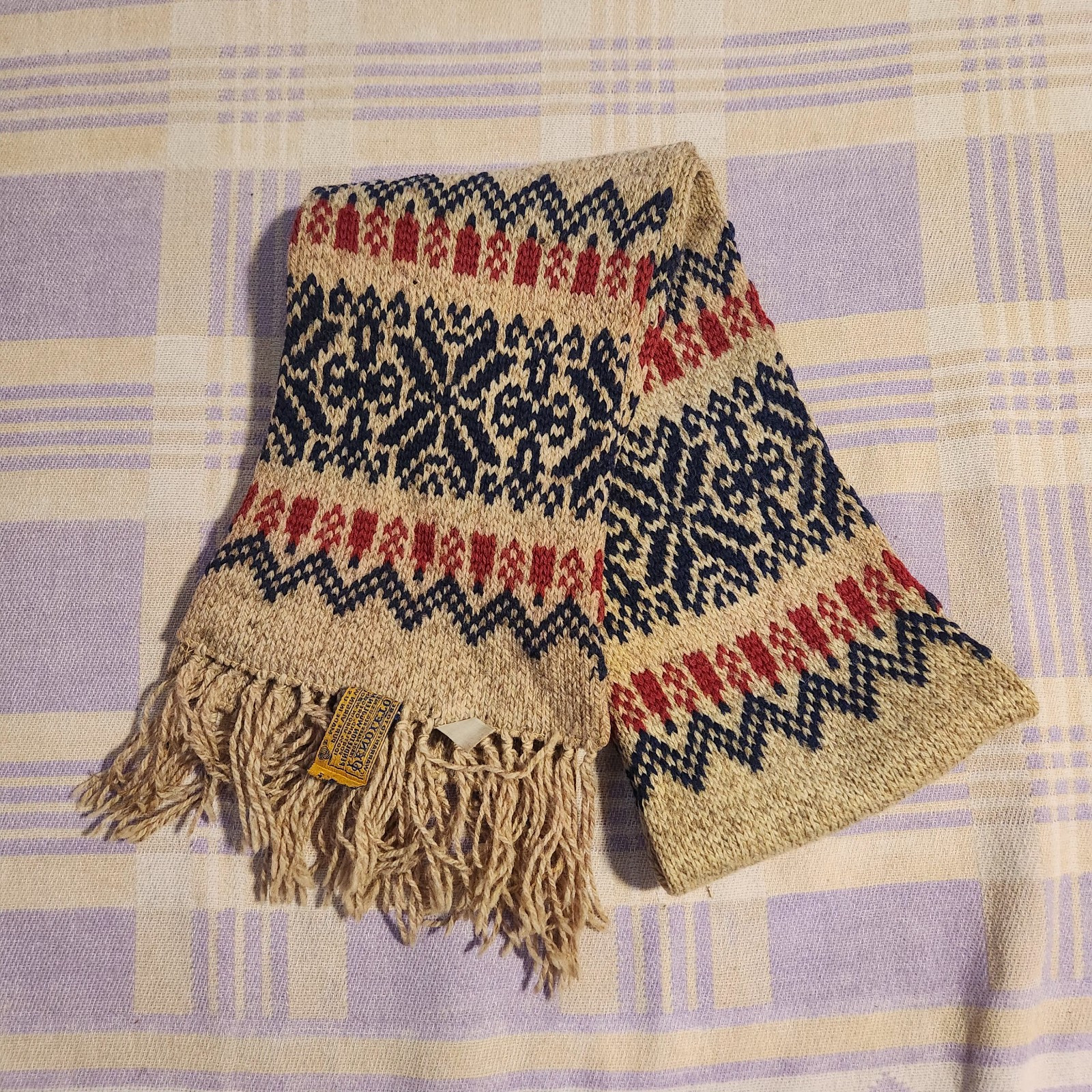 Pendleton Scarf Virgin Wool Tan Pattern Vintage 8… - image 1